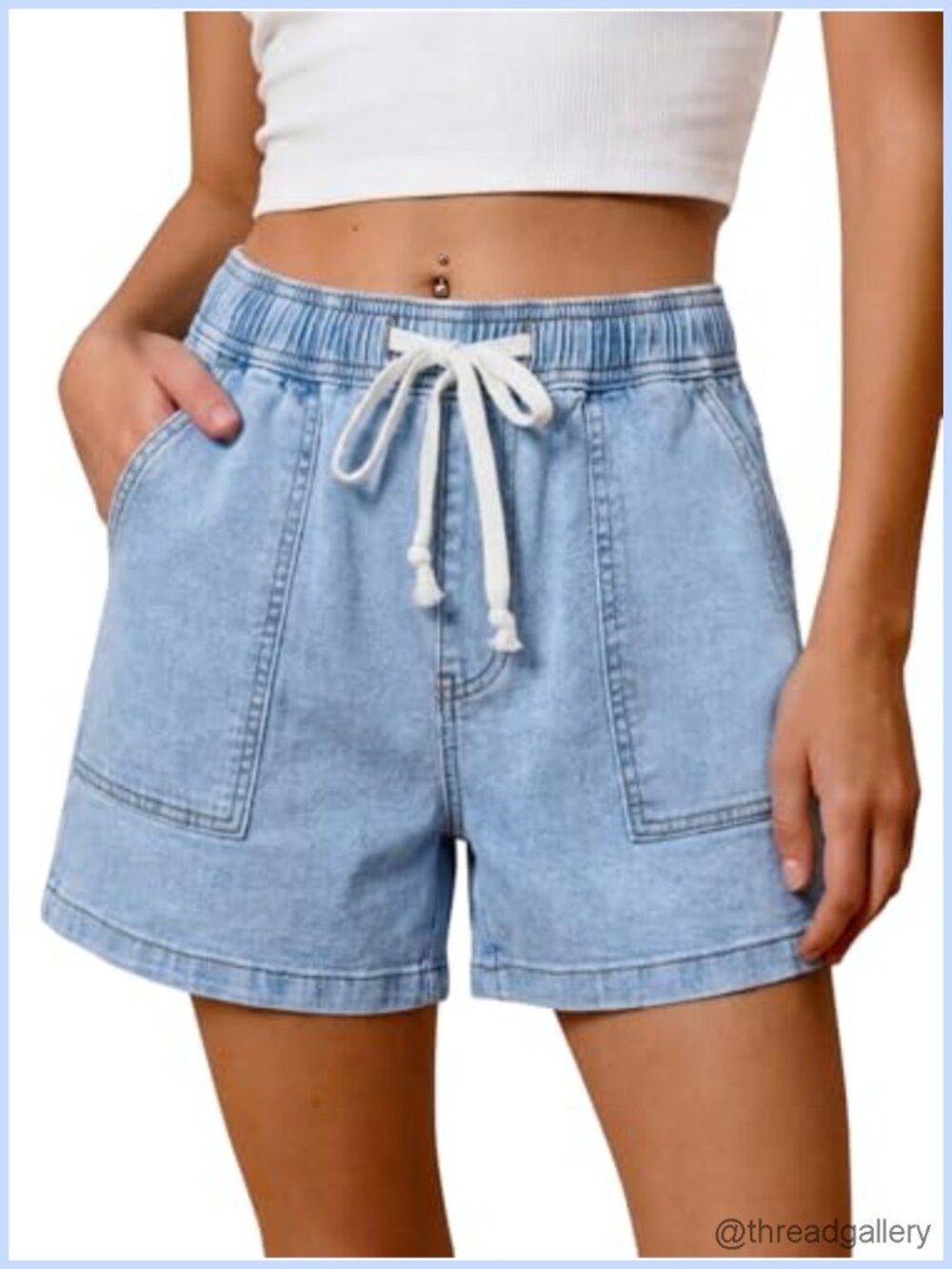 Baggy High Waisted Wide Leg Denim Jean Shorts Drawstring Jorts